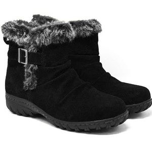 Khombu Black Leather Suede Faux Fur Zip All-weather Lindsey Ankle Boots